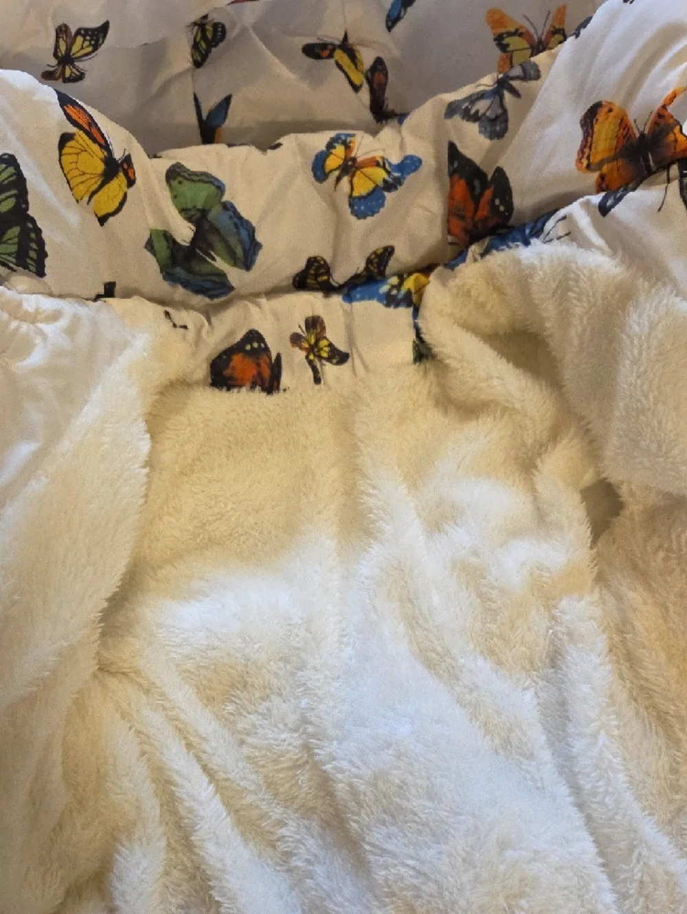 Butterfly Print Puffer Jacket - White with Multi Colored Butterflies - Picture 3 of 4